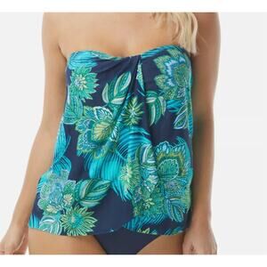 Coco Reef Contours Clarity Bra-Sized Bandeau Tankini Top, Blue, Size 8 34D